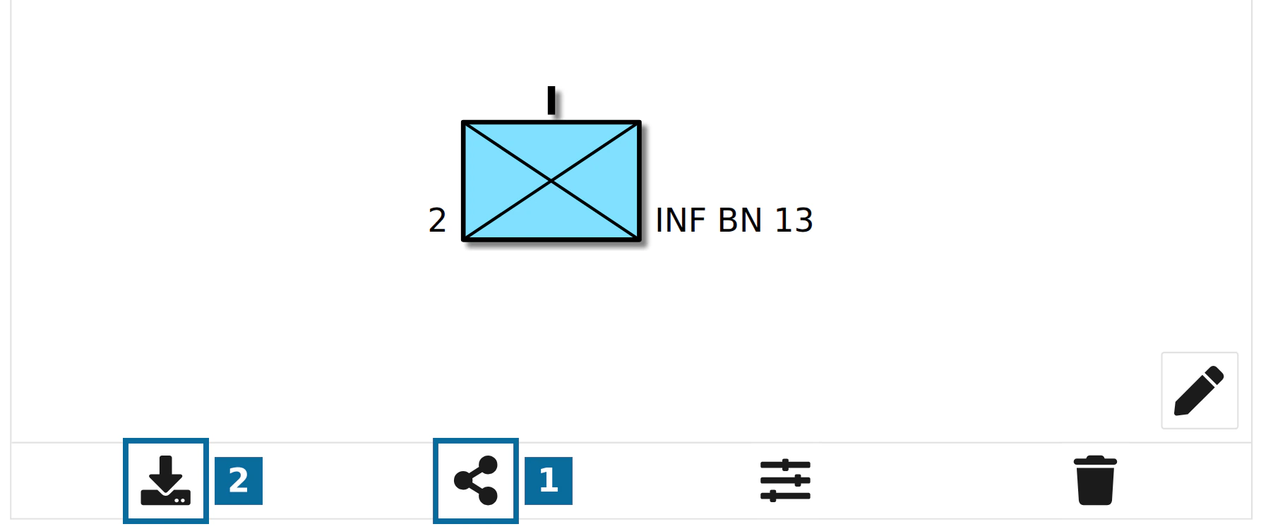 Footer with 'Share Symbol via URL' marked 1 and 'Download Symbol as Image File' marked 2