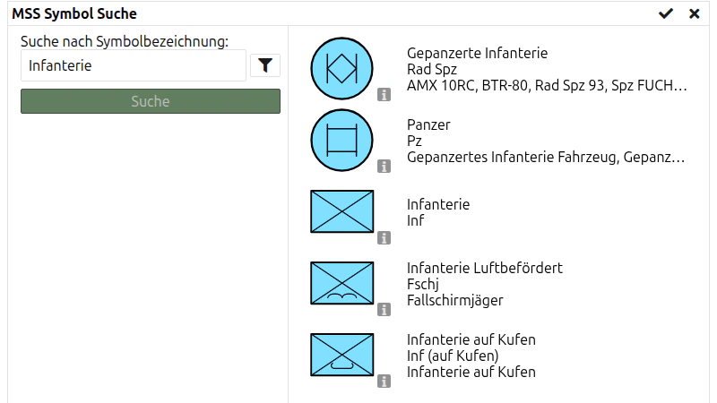 MSS Symbol Suche mit den Ergebnissen für Infanterie