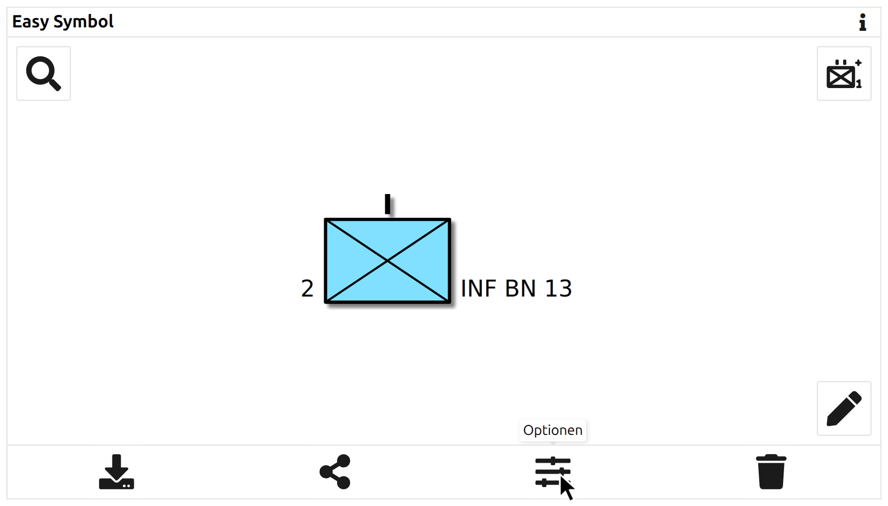 Hauptfenster mit einem Infanteriekompanie-Symbol und dem Tooltip 'Optionen' unter dem Mauszeiger