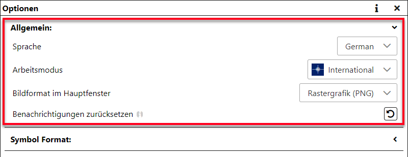 Allgemeine Einstellungen und Optionen des taktischen Zeichen Generators