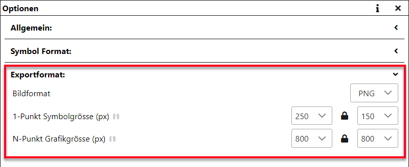 Einstellungen den Export von Symbolen und Grafiken aus dem taktischen Zeichen Generator