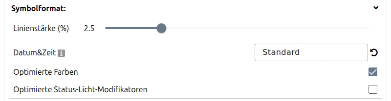 Einstellungen und Optionen für die Formatierungen im Military Symbol Generator