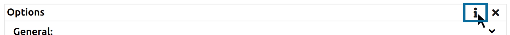 Info button ringed in the title bar of the 'Options'