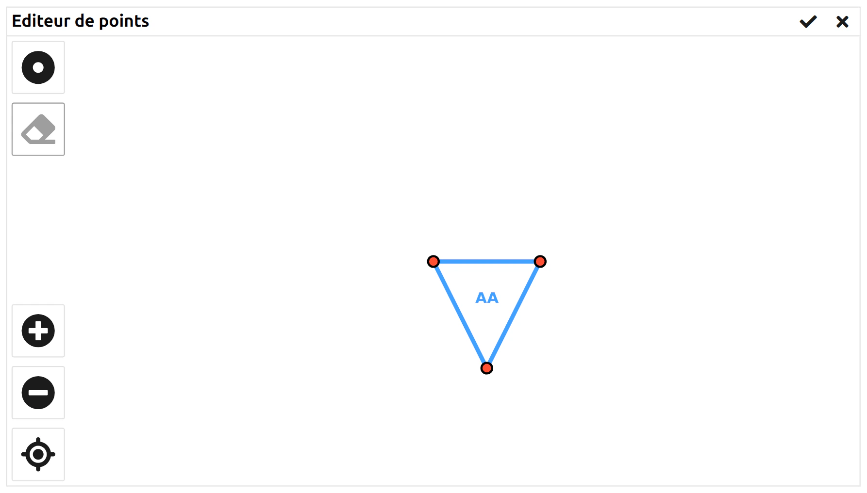 Point Editor avec les trois marqueurs de points de référence du graphique et la barre d'outils à gauche